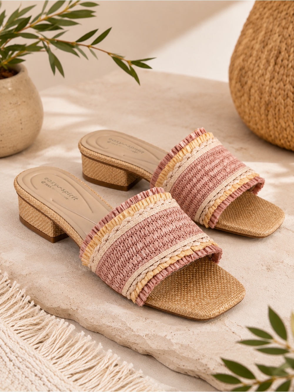 Easy Spirit Graciela Raffia Block Heel Comfort Slide Sandal 9.5 NEW
